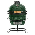 BBQ-Toro Kamado Grill Holzkohlegrill Haiiro Ø 32 cm | Grün | Mini Holzkohlegrill mit Thermometer & Holzgriffen | Keramikgrill rund | Ceramic Grill Ei, Smoker, BBQ Grillofen, Kamado BBQ
