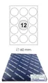 1.200 Etiketten rund 60 mm Durchmesser auf 100 DIN A4 Bögen(3x4 Etiketten) Laser