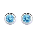 LÖB Damen Ohrstecker 925 Silber Zirkonia Glitzer Stein Aquamarin Blau Rund Klein Klassisch Stecker Ohrringe 5mm | Geschenke für Frauen Sie Ehefrau Beste Freundin Mama Mutter