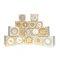Frau WUNDERVoll® DIY Adventskalender Vorfreude zum Befüllen,Faltschachteln 12x gold Sterne,12x gold Streifen 7x7x7cm(gefaltet),XL Ziffern gold/Weihnachten,Aufkleber,Würfelbox,Schachteln