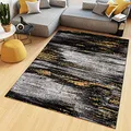 TAPISO Maya Teppich Kurzflor Modern Verwischt Meliert Streifen Design Schwarz Grau Gelb Weiß Wohnzimmer Schlafzimmer ÖKOTEX 80 x 150 cm