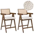 BELIANI Barstuhl 2er Set Braun u. Hellbeige Holz mit Bouclé Sitzfläche Teddyfell Optik Wiener Geflecht Rückenlehne Küchenstühle Retro Stil