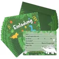 TOBJA Einladungskarten 12 Einladungskarten inkl. Umschläge - Dino Party, Partyeinladungen A6 (10,5 x 14,8 cm) Postkarten grün