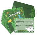 TOBJA® 12x Einladungskarten Kindergeburtstag Dino inkl. Umschläge - Einladung für Kinder mit Dinosaurier Aufkleber | Einladungskarten Geburtstag Jungen | Auch zur Einschulung o. Partyeinladungen