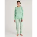 Schlafanzug CALIDA, Damen, Gr. XL (52/54), grün (soft grün), Obermaterial: 100% Baumwolle, casual, Basic lang, Rundhals, Langarm angesetztes Bündchen, Homewear-Sets, Elastischer Hosenbund