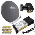 PremiumX Satelliten-Komplettanlage Fuba DAA 850 A Satellitenschüssel Alu Anthrazit 5/12 Multiswitch LNB F-Stecker, 1 SAT 12 Teilnehmer
