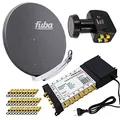 PremiumX Satelliten-Komplettanlage Fuba DAA 850 A Satellitenschüssel Alu Anthrazit 5/12 Multiswitch LNB F-Stecker, 1 SAT 12 Teilnehmer