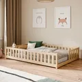 Kids Collective Kinderbett Bodenbett mit Rausfallschutz & Lattenrost Montessori Bett Bed Gitterbett Kinder Jugendbett Einzelbett | 140x200 cm | Natur - Naturbelassen