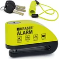KRASER WA6Y Bremsscheibenschloss mit Alarm 110 dB, Verstärkt, 3 Schlüssel (2 Ersatz) Hochsicherheits Motorrad Schloss, Wasserdicht,1.5m Rückrufkabel, Tasche, Universal Motorradschloss, Fahrradschloss