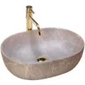 Rea Waschbecken Waschtisch Aufsatzwaschbecken Keramik Handwaschbecken Aufsatz Waschschale Oval Stein 48x35 Grau