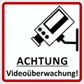 Türschild ACHTUNG Videoüberwachung! selbstklebend 100 x 100 mm   Aufkleber Stick