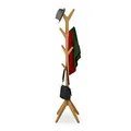 Relaxdays Garderobenständer Bambus, Jackenständer mit 8 Haken, HBT 181,5 x 53 x 53 cm, Standgarderobe in Baumform, Natur 10032151