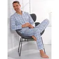 Schlafanzug, Herren, Gr. 44/46, blau (bleu, ecru, kariert), 100% Baumwolle, Homewear-Sets