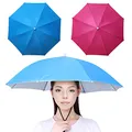 YANGSHINE 2PCS Umbrella Hat with Elastic Band, Outdoor Fishing Umbrella Cap Folding Headwear Umbrella Hat for Adults Kids Women Men,Rose red+Sky Blue