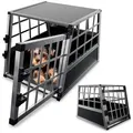Juskys Alu Hunde-Transportbox M - 69×54×50 cm – Auto Hundebox robust & pflegeleicht, Gittertür verschließbar, Aluminium Transportbox für Hunde - Silber/Schwarz
