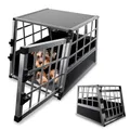 Juskys Alu Hundetransportbox M - 69x54x50 cm - Auto Hundebox robust & pflegeleicht - Gittertür verschließbar - Aluminium Transportbox für Hunde