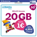 LEBARA Handytarif Hello! 20 | 20 GB Datenvolumen | 5G | 4,99€ mtl. | Allnet-Flat | 50 Auslandsminuten | Inkl. SIM-Karte