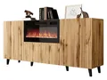 Mirjan24 Kommode Vailbo 180 mit Elektrischem Kamin, Mehrzweckschrank mit 3 Türen, Realistische LED-Flamme, Anrichte, Highboard, Sideboard, Esszimmer (Eiche Wotan)