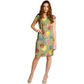 Caspar Sommerkleid SKL033 leichtes knielanges Damen Sommer Leinenkleid mit Punkte Print Luftig leicht, figurumspielende Form, mit seitlichem Jersey-Einsatz grün M - DE38 UK10 IT42 ES40 US8