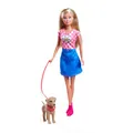 Simba Steffi Love Dog Fun – Modepuppe mit Hund & Leine, 29 cm, Hundespaziergang im Rollenspiel für Kinder ab 3 Jahren