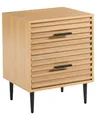 Nachttisch Holzoptik hellbraun Lamellenoptik mit 2 Schubladen Metallbeine modern