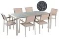 Gartenmöbel Set Tisch 180 cm mit 3 Platten in Grau 6 Stühle in Beige Grosseto