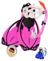 AQUAZON Miami Schnorchelset, Schwimmset, Tauchset, Taucherbrille mit Anti Fog Tempered Glas, Silkon, Semi Dry Schnorchel, verstellbare Flossen für Kinder, Farbe:pink, Größe:32/37
