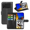 betterfon Handyhülle Kompatibel mit Poco M4 Pro 4G | Premium Qualität TPU Klapphülle für M4 Pro 4G mit Kartenfächern | Magnetverschluss Handyhülle | Schwarz