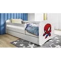 Kinderbett Jugendbett Spiderman 70x140, 80x160, 80x180 cm - Komplettset mit Schublade & Rausfallschutz - Weiß