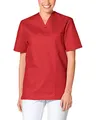 CLINIC DRESS Schlupfkasack - Unisex Kasack Damen und Herren bunt für Pflege und Altenpflege, Kurzarm und Brusttasche, 95 Grad Wäsche rot, XS