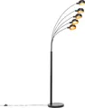 Qazqa Design Stehleuchte, Stehlampe - Sixties - Schwarz Gold, max. 25W, Geeignet für LED, 5-flammig, 198cm, Ideal als Wohnzimmerlampe