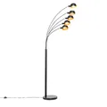 Qazqa Design Stehleuchte, Stehlampe - Sixties - Schwarz Gold, max. 25W, Geeignet für LED, 5-flammig, 198cm, Ideal als Wohnzimmerlampe