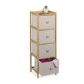 Relaxdays Kommode, HBT: 94 x 31 x 30 cm, 4 Stoffschubladen, Flur, Schlafzimmer, schmaler Schubladenschrank, beige/Natur