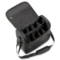 Equimour Putztasche Pferd – Robuste & Wasserabweisende Putzbox aus veganem Leder – Viel Stauraum & Flexible Klett-Fächer – mit Tragegurt – Pferdezubehör für Stall & Turnier (Schwarz, Gold)