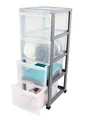 Iris Ohyama, Aufbewahrungsturm aus Kunststoff, 15 l Schreibtischschublade, 4 Schubladen, mit Rollen, DC-304, Silber, ergonomischer Griff, B40 x T29 x H81 cm