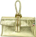 FLORENCE Umhängetasche Florence Tasche gold Leder Abendtasche (Abendtasche), Damen Abendtasche, Umhängetasche Echtes Leder, gold ca. 13cm hoch