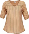 GURU SHOP Leichte Baumwollbluse, Gestreifte Boho Schlupfbluse mit V-Ausschnitt - Cider, Damen, Baumwolle, Size:XL