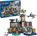LEGO City Polizeistation auf der Gefängnisinsel, Polizei-Spielzeug mit Hubschrauber, Boot und Hai, Set mit 7 Minifiguren und Hund, Geschenk zum Geburtstag für Jungen und Mädchen ab 7 Jahren 60419