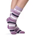 Heat Holders Damen Frauen Socken Lila-Creme gestreift Kuschelsocken 37-42