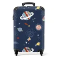NoBoringSuitcases.com® Kinderkoffer Geschenk Junge Handgepäck Koffer Klein Hartschalenkoffer Trolli Kinder - Weltraum - Planeten - Blau - Koffer Kinder Jungen Trolley, 55x40x20