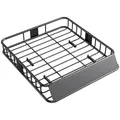 HOMCOM Dachgepäckträger Universal Dachkorb mit Windschutz, Fracht Relingträger aus Stahl, Auto Gepäckträger bis 90,7kg belastbar Dachträger Dach Gepäckkorb für SUV Trucks 110,5 x 99,5 x 18,5cm Schwarz
