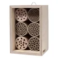 dobar® 28540e Profi-Wildbienenhotel - Bienenhaus aus Holz - Massive Nisthilfe mit Papierröhrchen - Insektenhotel für Maskenbiene/Mauerbiene/Seidenbiene - 16 x 12,5 x 23 cm - Natur