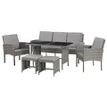 SVITA DENVER Polyrattan Gartenmöbel Set Essgruppe Lounge Esstisch Grau