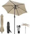 Sekey Sonnenschirm 220 cm mit Kurbel und Auto-Kippen, UPF 50+, für Terrasse, Balkon und Garten, Taupe