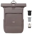 LARKSON Rucksack Damen Herren Braun - No 4 - Rolltop Backpack mit Laptopfach Uni, Arbeit & Fahrrad - Großer Reiserucksack - Wasserabweisend