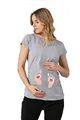 Fußabdrücke Baby mit Herz - Lustige witzige süße Umstandsmode mit Motiv Umstandsshirt für die Schwangerschaft T-Shirt Schwangerschaftsshirt, Kurzarm (Grau, Small)