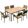 ALEOS. Gartengarnitur Edelstahl Teak Se: Tisch 160x90 cm + 6 Teak Sessel Serie Kuba A-Grade Teak Holz Serie Kuba Gastroqualität