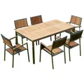 Gartengarnitur Edelstahl Teak Set: Tisch 160x90 cm + 6 Teak Sessel Serie KUBA