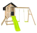 Holz Spielhaus Holli mit Veranda, Rutsche & Doppelschaukel 137x121x140 Zwerkules