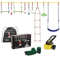ALPIDEX Ninja Line Kinder Slackline Hindernisse Set Turnringe Seilknoten Schaukel Kletterleiter Zubehör Erweiterbar Warrior Parcours 7 Jahre Garantie auf Material*, Stil:Max